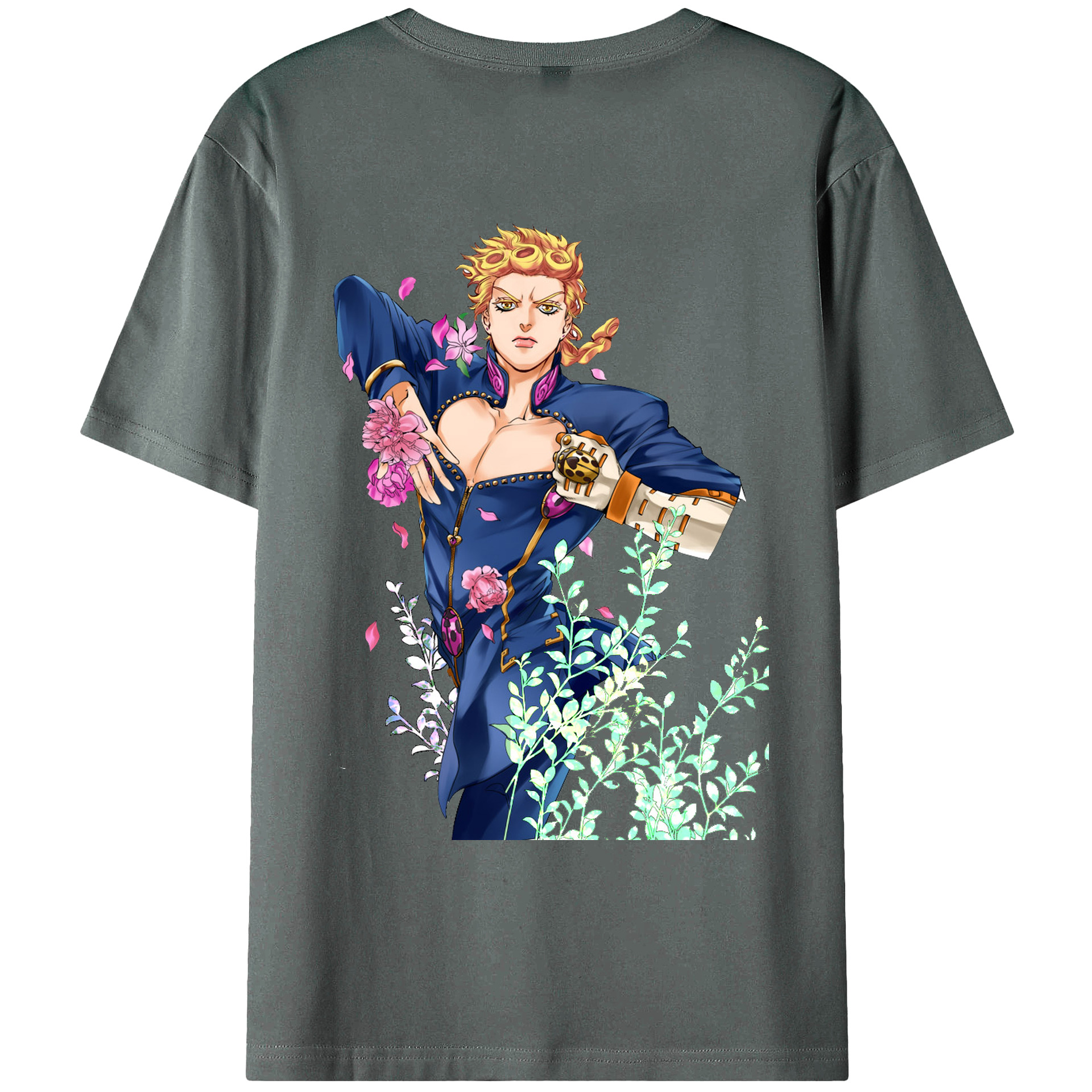 （画像用） ジョジョの奇妙な冒険 ジョルノ?ジョバァーナ JoJo's Bizarre Adventure Giorno Giovanna 綿100％ メンズ半袖Tシャツ（バックプリント） 通気性